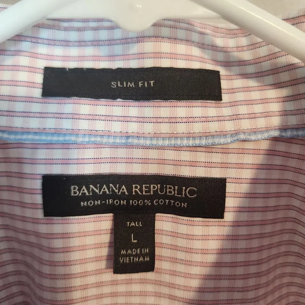 Banana Republic Men's Pink Slim-Fit Button Down Shirt, Size LT